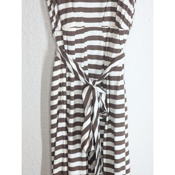 EUC Talbots Brown Cream Striped Sleeveless Dress Size XS Tie Waist Pockets Soft! - Picture 5 of 9